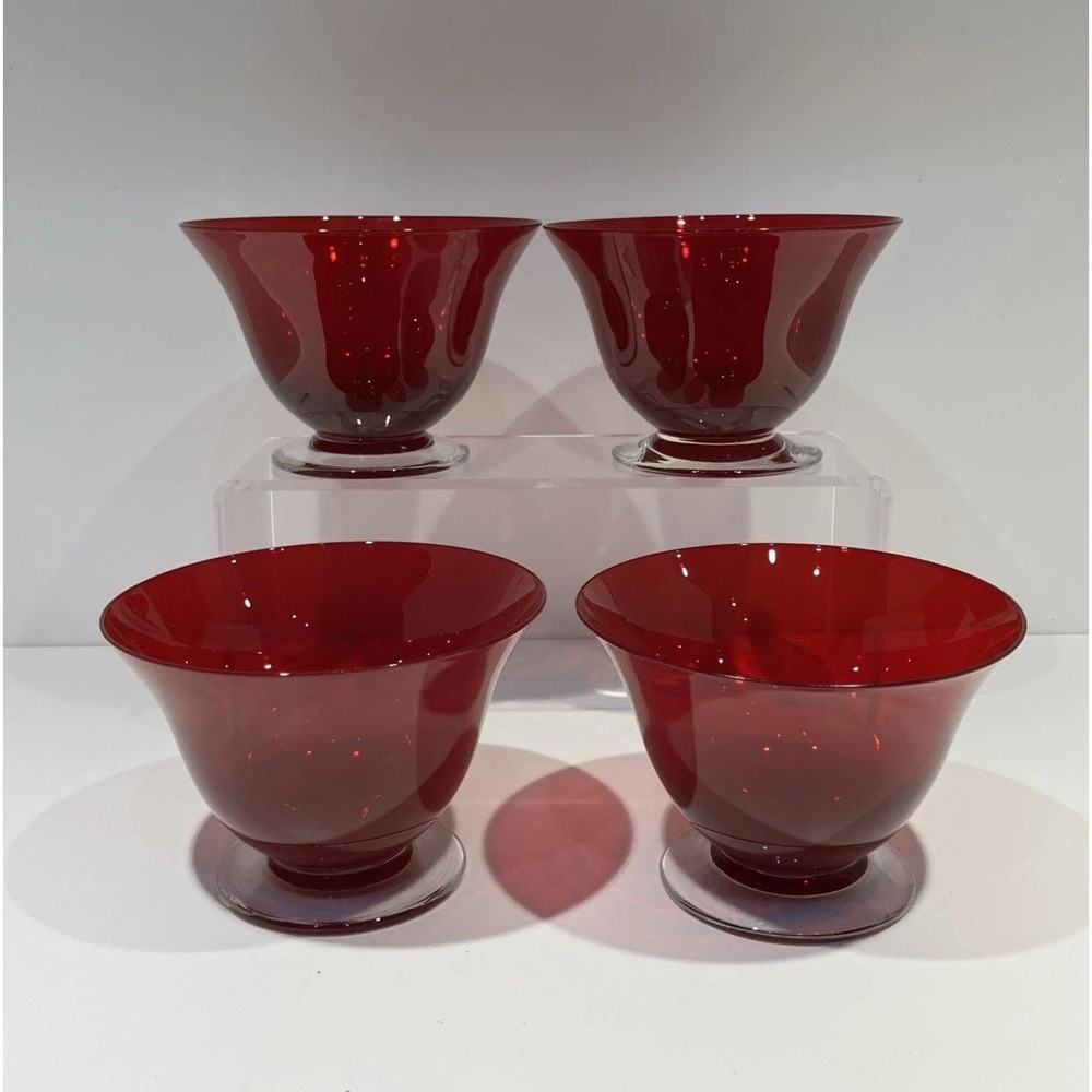 Morgantown Monroe Red Footed Dessert Dish Set of 4 Vintage 1930s